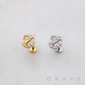 CZ HEART PLANET MULTI CZ MOON THREADLESS (PUSH IN) 316L SURGICAL STEEL LABRET SET